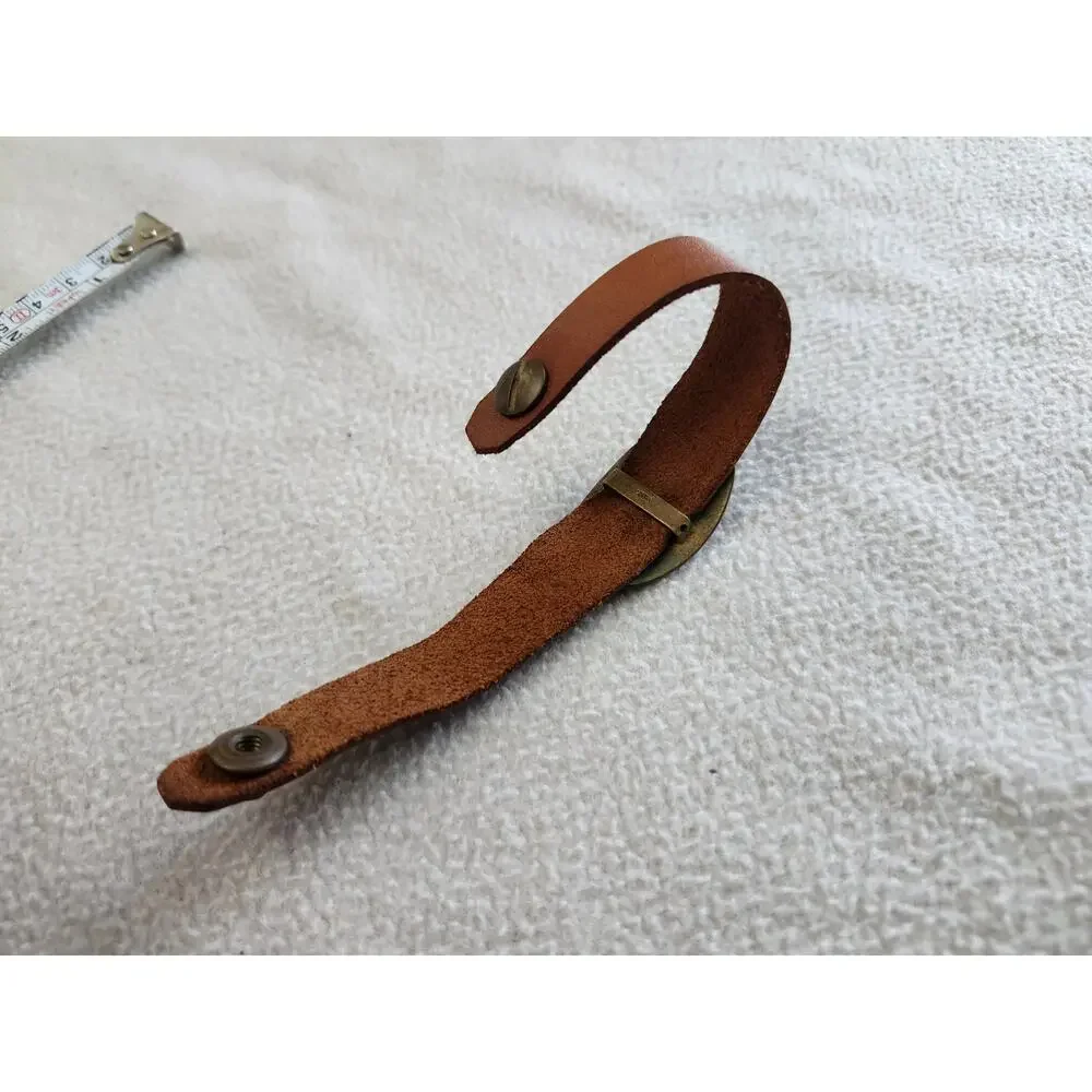Vintage Austria Artisan Boho Tribal Bracelet Leather Brass Copper Wood Grain